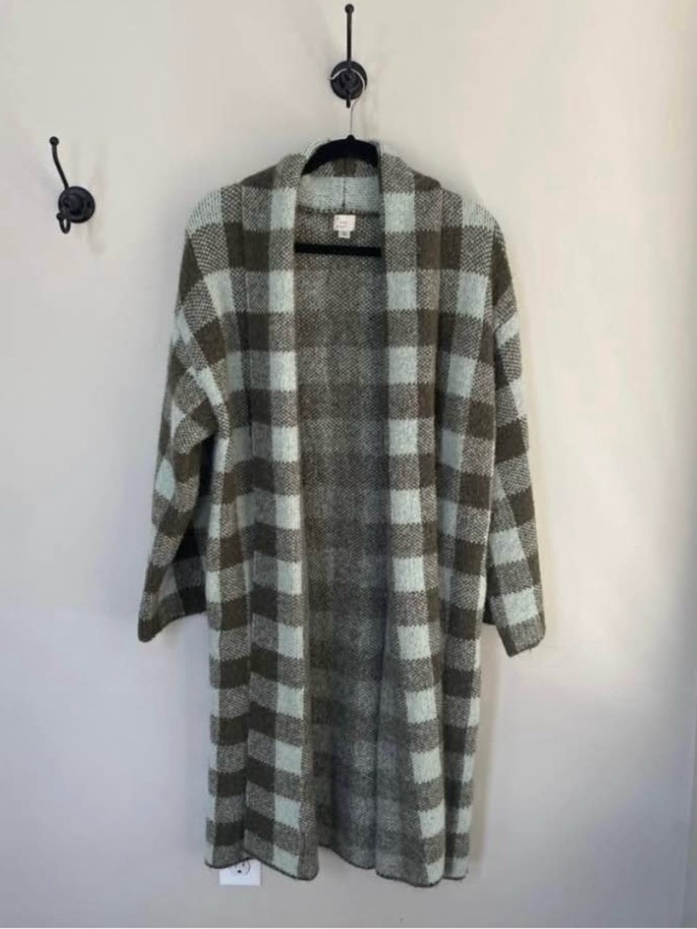 A New Day Autumn Buffalo Plaid Trench Cardigan Duster XS